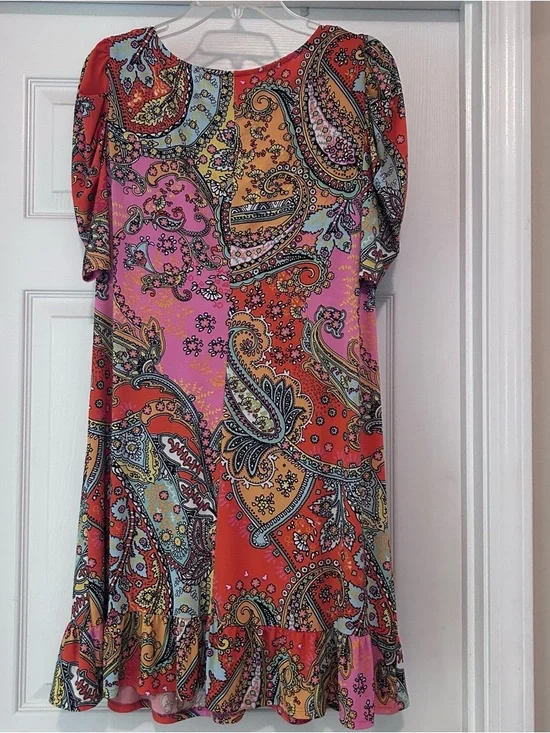 Ivy Lane EUC Size Large Paisley Knee Length Dress Bohemian Bottom Ruffle Midi - Picture 7 of 7